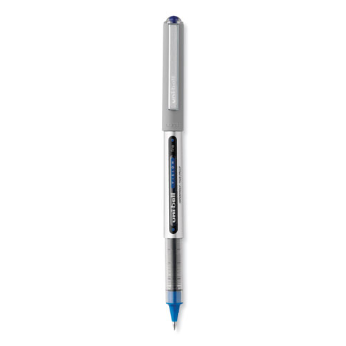VISION Roller Ball Pen, Stick, Fine 0.7 mm, Blue Ink, Silver/Blue/Clear Barrel, Dozen