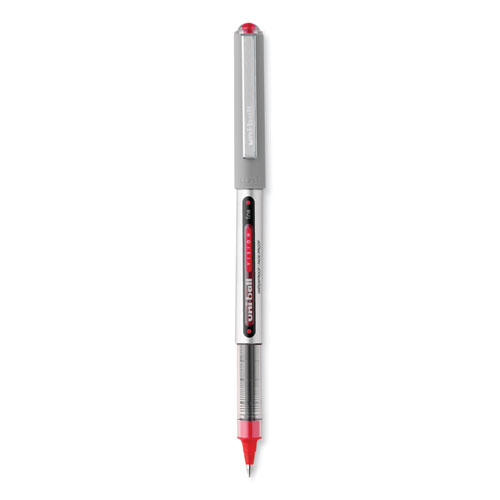 VISION Roller Ball Pen, Stick, Fine 0.7 mm, Red Ink, Silver/Red/Clear Barrel, Dozen