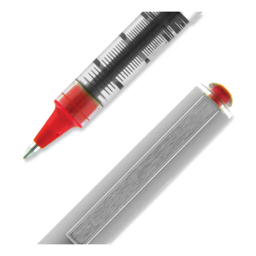Image of Uniball® Vision Roller Ball Pen, Stick, Fine 0.7 Mm, Red Ink, Gray/Red Barrel, Dozen