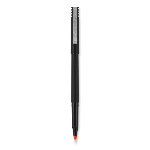 Image of Uniball® Roller Ball Pen, Stick, Micro 0.5 Mm, Red Ink, Black Matte Barrel, Dozen