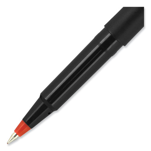 Roller Ball Pen, Stick, Extra-Fine 0.5 mm, Red Ink, Black/Red Barrel, Dozen
