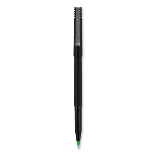 Roller Ball Pen, Stick, Extra-Fine 0.5 mm, Green Ink, Black/Green Barrel, Dozen
