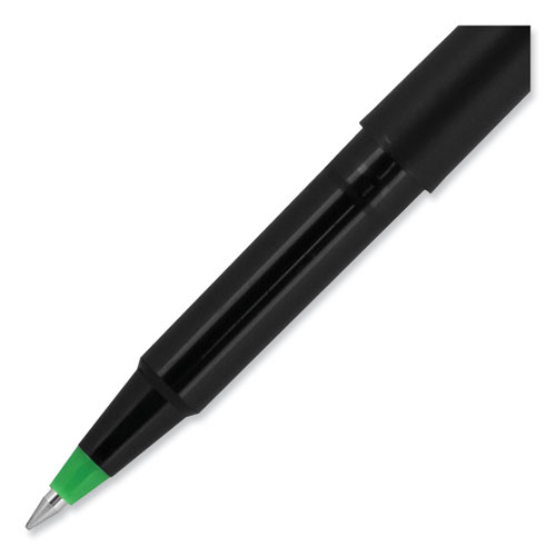 Roller Ball Pen, Stick, Extra-Fine 0.5 mm, Green Ink, Black/Green Barrel, Dozen