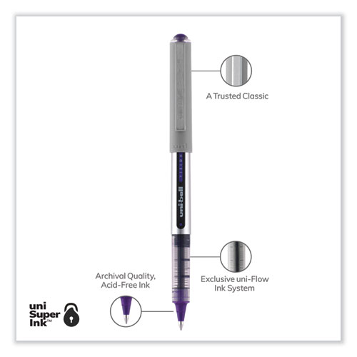 VISION Roller Ball Pen, Stick, Fine 0.7 mm, Violet Ink, Silver/Violet/Clear Barrel, Dozen