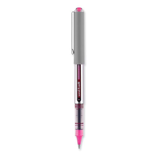 VISION Roller Ball Pen, Stick, Fine 0.7 mm, Pink Ink, Silver/Pink/Clear Barrel, Dozen