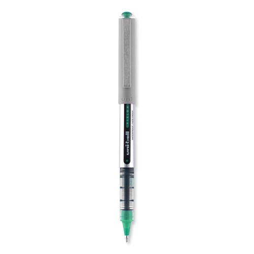VISION Roller Ball Pen, Stick, Fine 0.7 mm, Green Ink, Silver/Green/Clear Barrel, Dozen