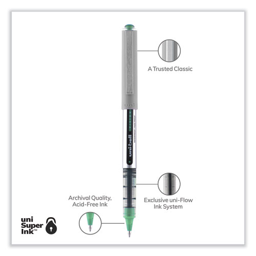 Image of Uniball® Vision Roller Ball Pen, Stick, Fine 0.7 Mm, Evergreen Ink, Gray Barrel, Dozen