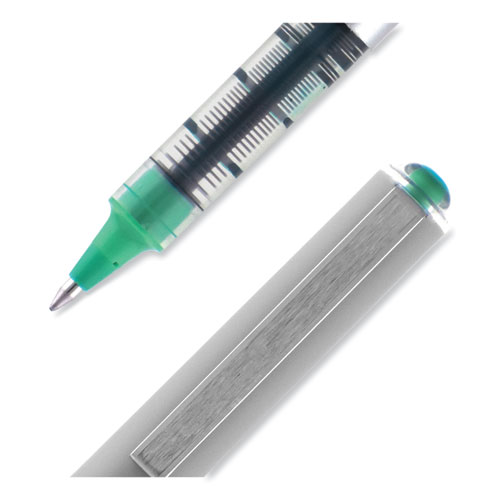 VISION Roller Ball Pen, Stick, Fine 0.7 mm, Green Ink, Silver/Green/Clear Barrel, Dozen