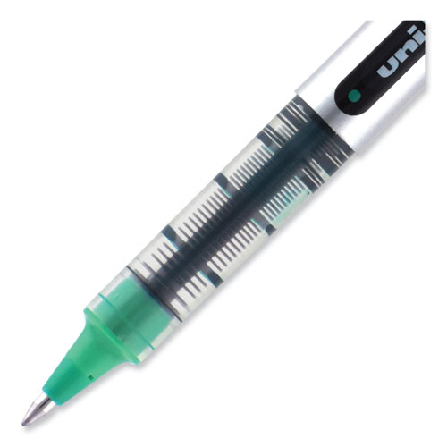 VISION Roller Ball Pen, Stick, Fine 0.7 mm, Green Ink, Silver/Green/Clear Barrel, Dozen