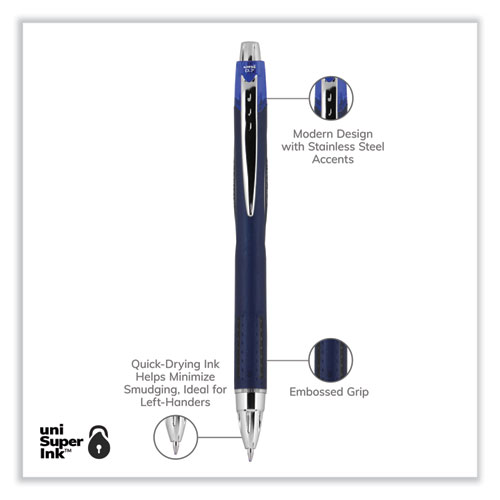 Jetstream Retractable Hybrid Gel Pen, Fine 0.7 mm, Blue Ink, Blue/Silver Barrel