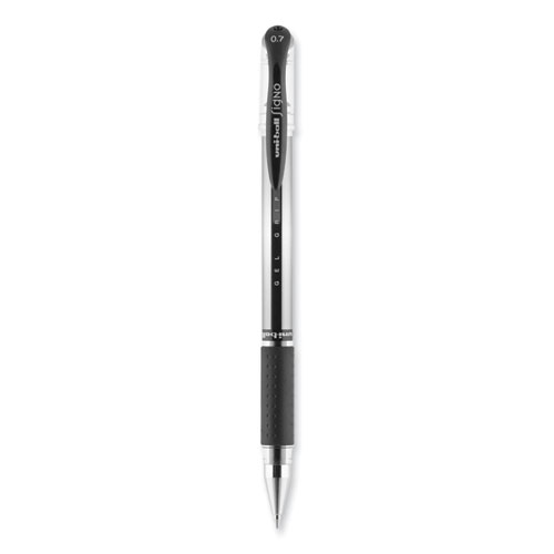 Signo GRIP Gel Pen, Stick, Medium 0.7 mm, Black Ink, Clear/Black/Silver Barrel, Dozen