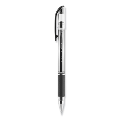 Image of Uniball® Signo Grip Gel Pen, Stick, Medium 0.7 Mm, Black Ink, Silver/Black Barrel, Dozen