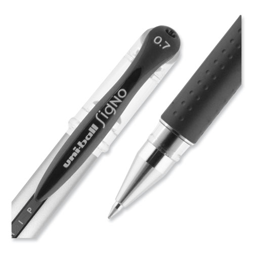 Signo GRIP Gel Pen, Stick, Medium 0.7 mm, Black Ink, Clear/Black/Silver Barrel, Dozen