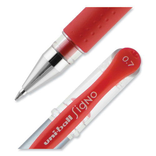 Signo GRIP Gel Pen, Stick, Medium 0.7 mm, Red Ink, Clear/Red/Silver Barrel, Dozen