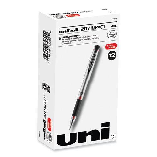Uniball® 207 Impact Gel Pen, Stick, Bold 1 Mm, Red Ink, Black Barrel