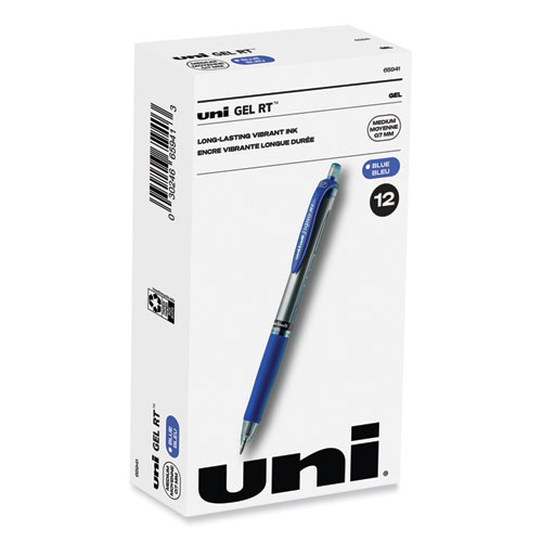 Uniball® Signo Gel Pen, Retractable, Medium 0.7 Mm, Blue Ink, Blue/Metallic Accents Barrel, Dozen