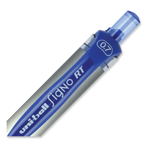 Image of Uniball® Signo Gel Pen, Retractable, Medium 0.7 Mm, Blue Ink, Blue/Metallic Accents Barrel, Dozen