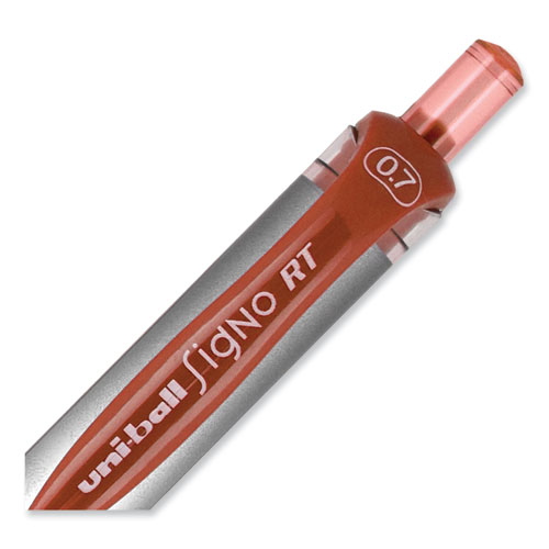 Image of Uniball® Signo Gel Pen, Retractable, Medium 0.7 Mm, Red Ink, Red/Metallic Accents Barrel, Dozen