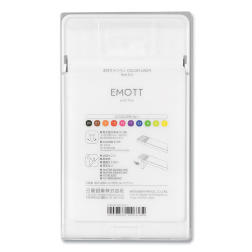 Emott Ever Fine Porous Point Pens, Fine 0.4 mm, Assorted Ink, White Barrel, 40-Pack