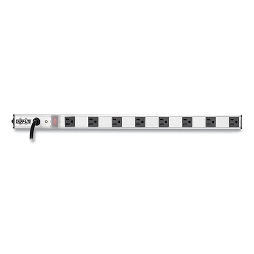 Vertical Power Strip, 8 Outlets, 15 ft Cord, Silver