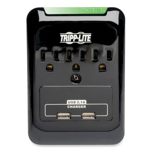 Protect It! Surge Protector, 3 AC Outlets/2 USB Ports, 540 J, Black