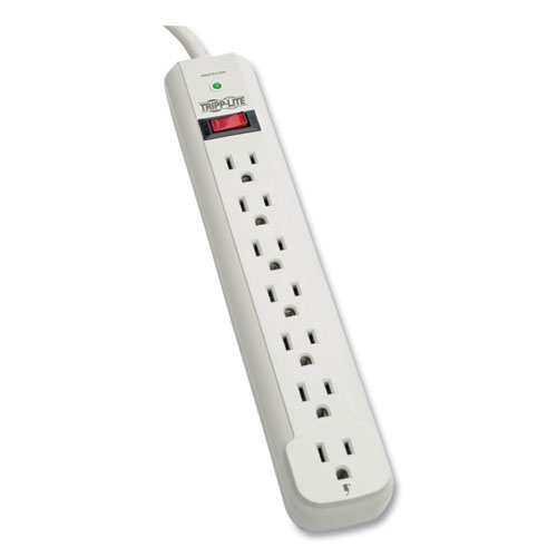 Protect It! Surge Protector, 7 AC Outlets, 6 ft Cord, 1,080 J, Light Gray