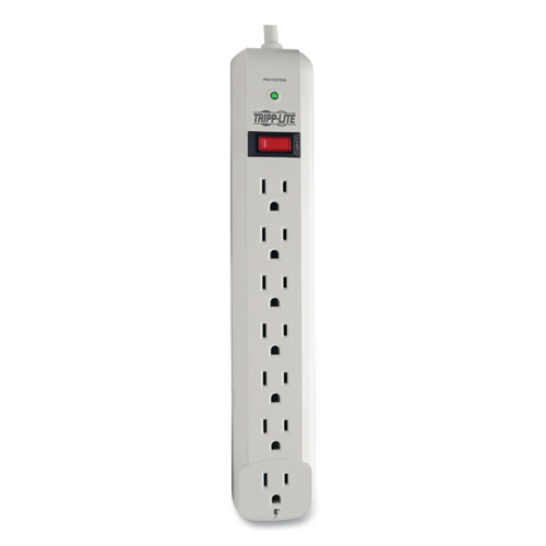 Protect It! Surge Protector, 7 AC Outlets, 6 ft Cord, 1,080 J, Light Gray