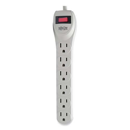 Protect It! Home Computer Surge Protector, 6 AC Outlets, 2 ft Cord, 180 J, Light Gray