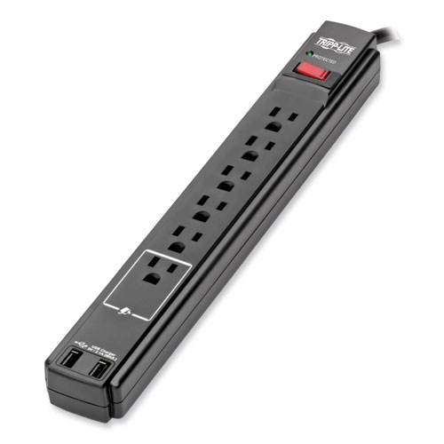 Tripp Lite Protect It! Surge Protector, 6 Ac Outlets/2 Usb Ports, 6 Ft Cord, 990 J, Black
