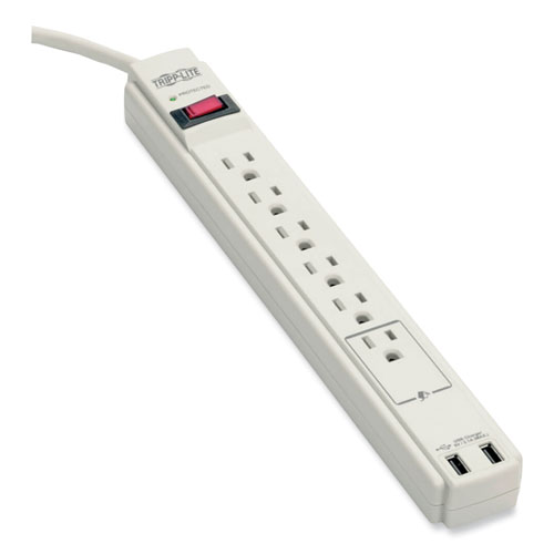 Image of Tripp Lite Protect It! Surge Protector, 6 Ac Outlets/2 Usb Ports, 6 Ft Cord, 990 J, Cool Gray