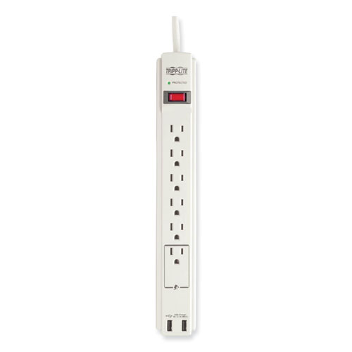 Protect It! Surge Protector, 6 AC Outlets/2 USB Ports, 6 ft Cord, 990 J, Cool Gray