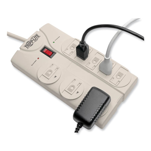 Protect It! Surge Protector, 8 AC Outlets, 8 ft Cord, 1,440 J, Light Gray