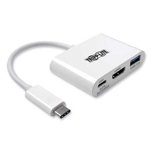 Tripp Lite USB 3.1 Gen 1 USB-C to HDMI 4K Adapter, USB-A/USB-C PD Charging Ports, 3", White