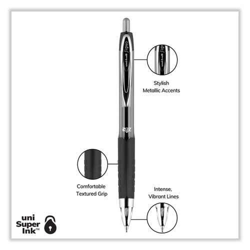 Image of Uniball® Signo 207 Gel Pen, Retractable, Medium 0.7 Mm, Black Ink, Smoke/Black Barrel, Dozen