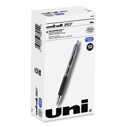 Image of Uniball® Signo 207 Gel Pen, Retractable, Medium 0.7 Mm, Blue Ink, Smoke/Black/Blue Barrel, Dozen