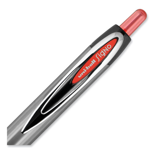 Image of Uniball® Signo 207 Gel Pen, Retractable, Medium 0.7 Mm, Red Ink, Smoke/Black/Red Barrel, Dozen