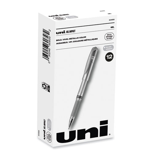 Uniball® Impact Gel Pen, Stick, Medium 1 Mm, Silver Metallic Ink, Silver Barrel