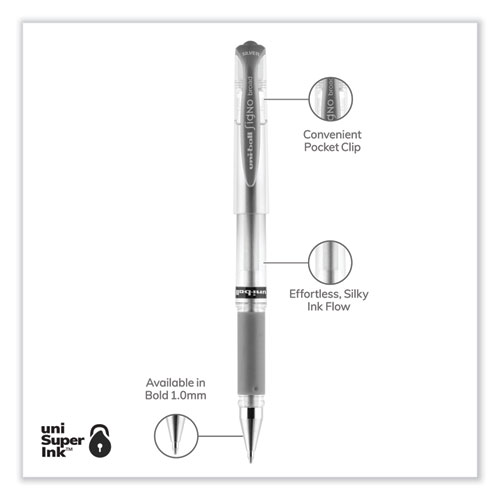 Image of Uniball® Impact Gel Pen, Stick, Medium 1 Mm, Silver Metallic Ink, Silver Barrel