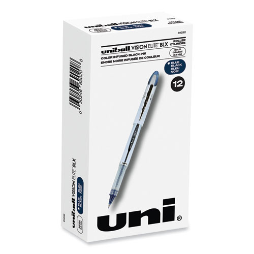 Uniball® Vision Elite Roller Ball Pen, Stick, Bold 0.8 Mm, Blue-Black Ink, White/Blue Barrel