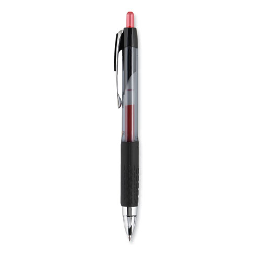 Image of Uniball® Signo 207 Gel Pen, Retractable, Micro 0.5 Mm, Red Ink, Smoke/Black/Red Barrel, Dozen