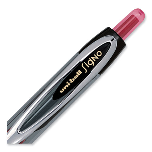 Image of Uniball® Signo 207 Gel Pen, Retractable, Micro 0.5 Mm, Red Ink, Smoke/Black/Red Barrel, Dozen