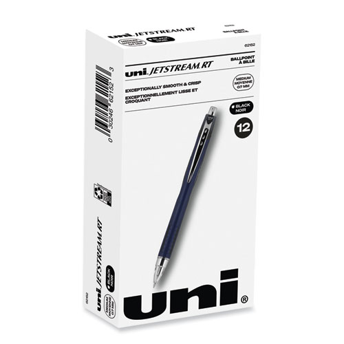 Uniball® Jetstream Retractable Ballpoint Pen, Fine 0.7 Mm, Black Ink, Blue Barrel