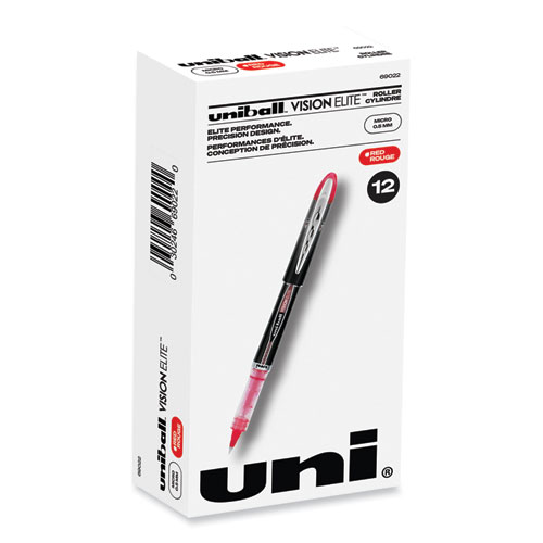 Image of Uniball® Vision Elite Roller Ball Pen, Stick, Extra-Fine 0.5 Mm, Red Ink, Black/Red Barrel