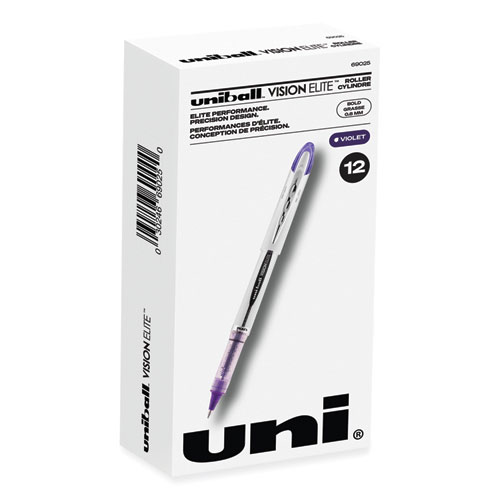 Uniball® Vision Elite Roller Ball Pen, Stick, Bold 0.8 Mm, Purple Ink, White/Purple Barrel