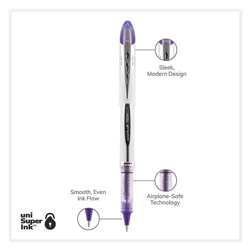 Image of Uniball® Vision Elite Roller Ball Pen, Stick, Bold 0.8 Mm, Purple Ink, White/Purple Barrel