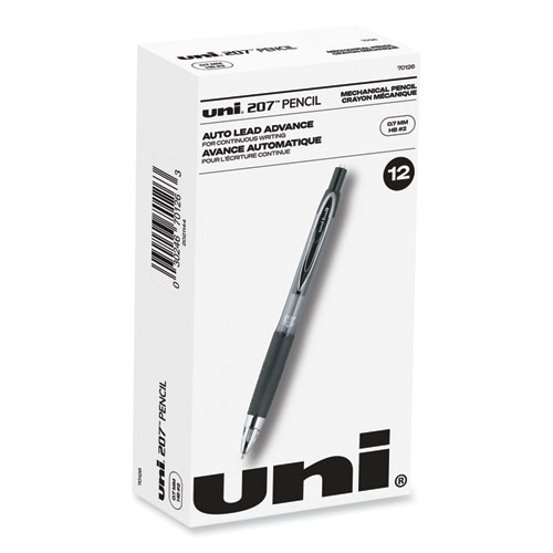 uniball® 207 Mechanical Pencil, 0.7 mm, HB (#2), Black Lead, Black Barrel, Dozen