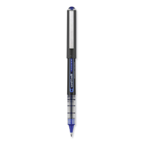VISION Roller Ball Pen, Stick, Bold 1 mm, Blue Ink, Black/Blue/Clear Barrel, Dozen