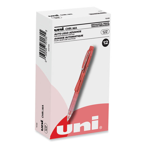 Image of Uniball® Chroma Mechanical Pencil, 0.7 Mm, Hb (#2), Black Lead, Red Barrel, Dozen