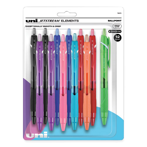 Uniball® Jetstream Elements Ballpoint Pen, Retractable, Medium 1 Mm, Assorted Ink And Barrel Colors, 12/Pack
