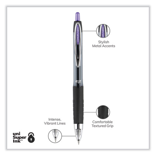 Signo 207 Gel Pen, Retractable, Medium 0.7 mm, Violet Ink, Smoke/Black/Violet Barrel, Dozen